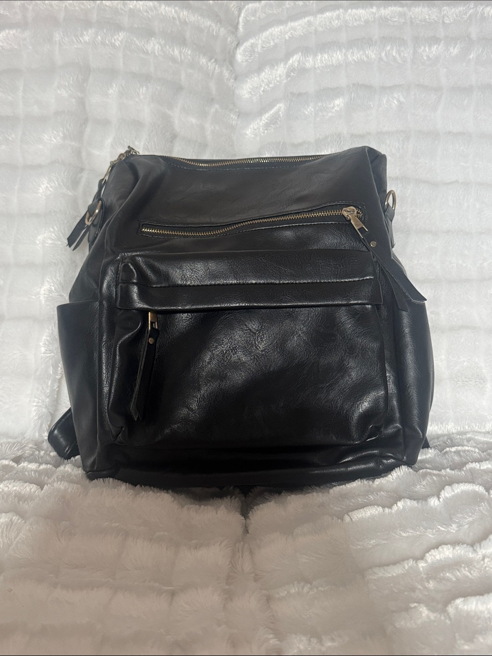 Classic Black Women's Faux Leather Backpack Tote